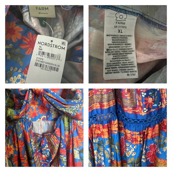 Farm Rio Stitched Garden Blue Maxi Dress Size XL - Picture 7 of 9